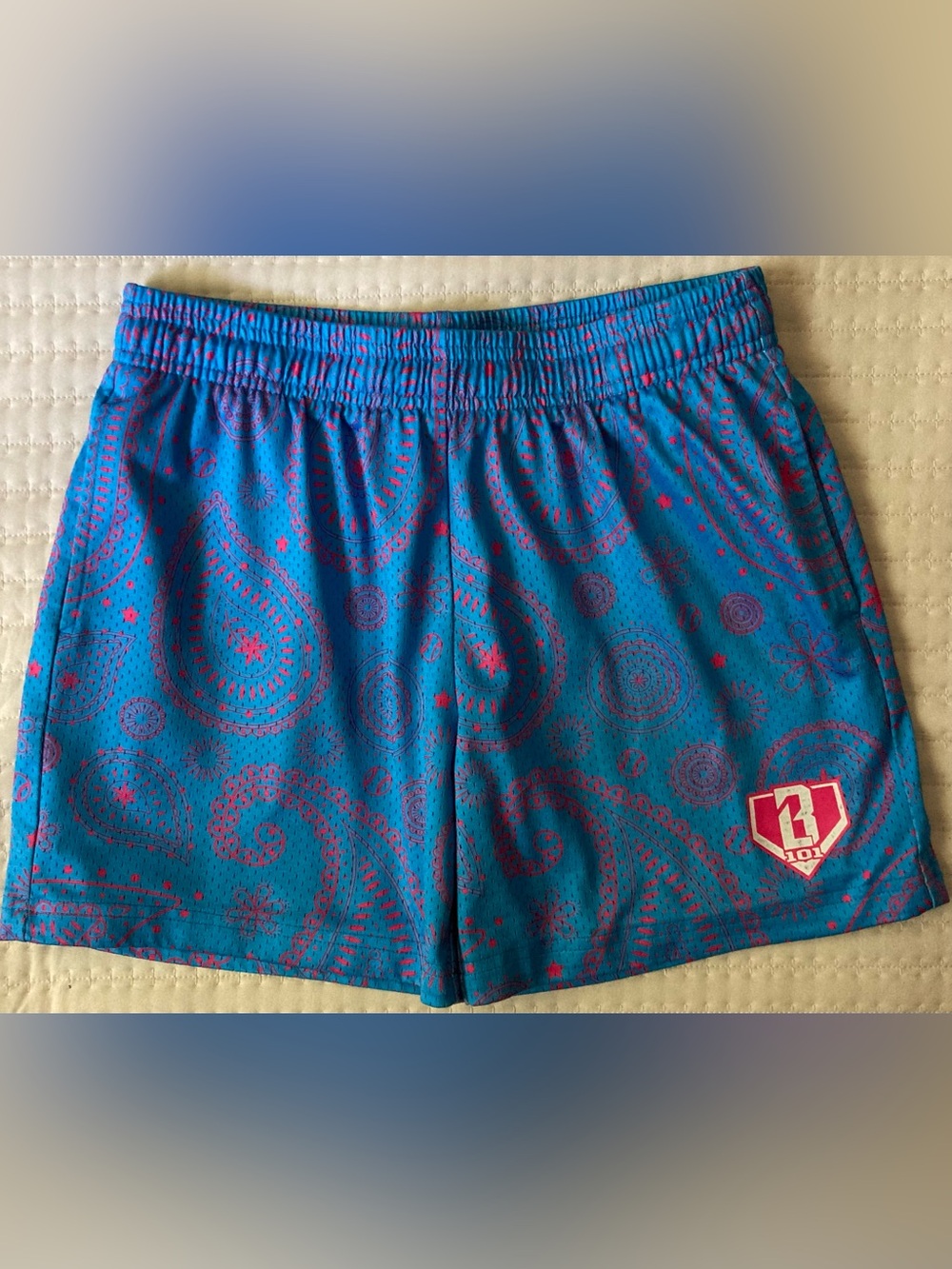 Baseball Lifestyle 101 Blue Pink Mesh  Shorts Youth Boys XL  5” Inseam